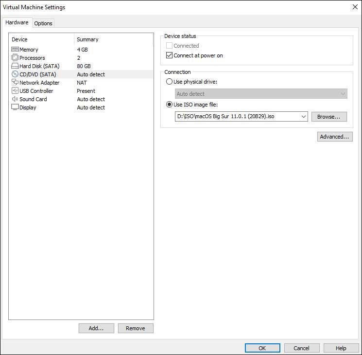 VMware Workstation virtual machine settings