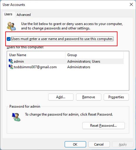Fix For the Missing Users Must Enter a User Name and Password to Use This Computer Checkbox When Using netplwiz