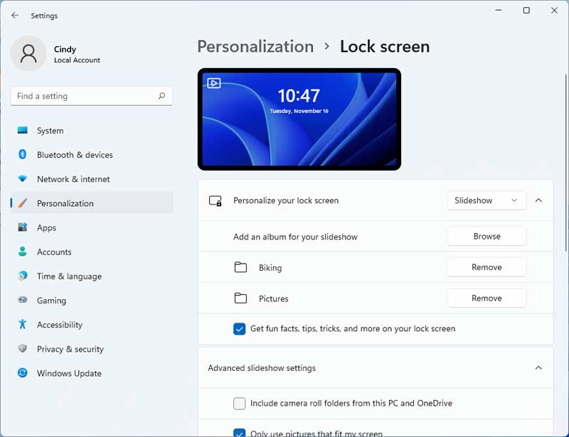 Windows 11 lock screen settings