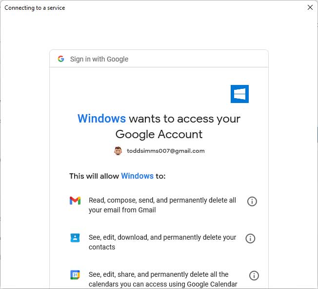 Windows wants to access your account