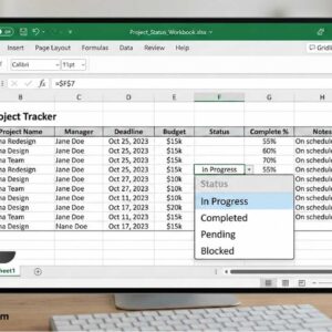 Microsoft Excel open on a computer showing a drop down list