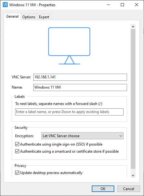 VNC Viewer New Connection