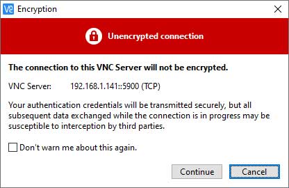 VNC Viewer Unencrypted Connection