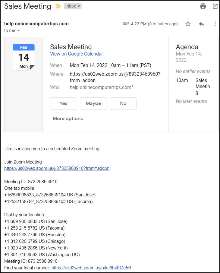 Outlook Zoom meeting email