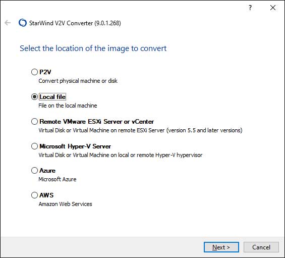 StarWind V2V Converter select image to convert
