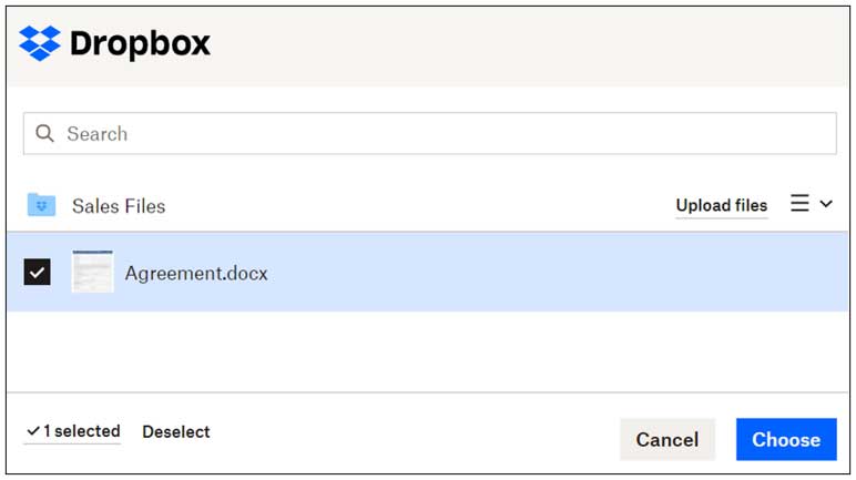 Dropbox HelloSign eSignatures choose file