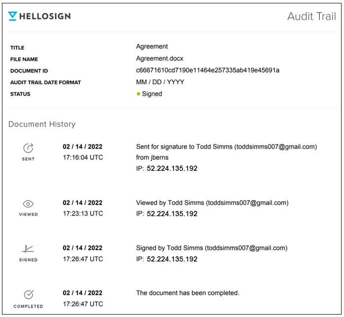 Dropbox HelloSign eSignatures request status page