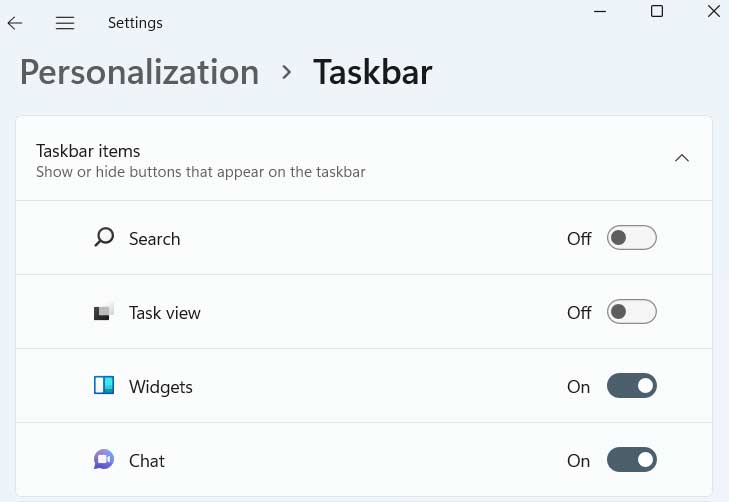 Windows 11 taskbar personalization