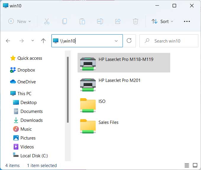 File Manager UNC Path to Printer