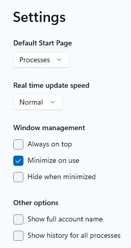 Windows Task Manager Settings