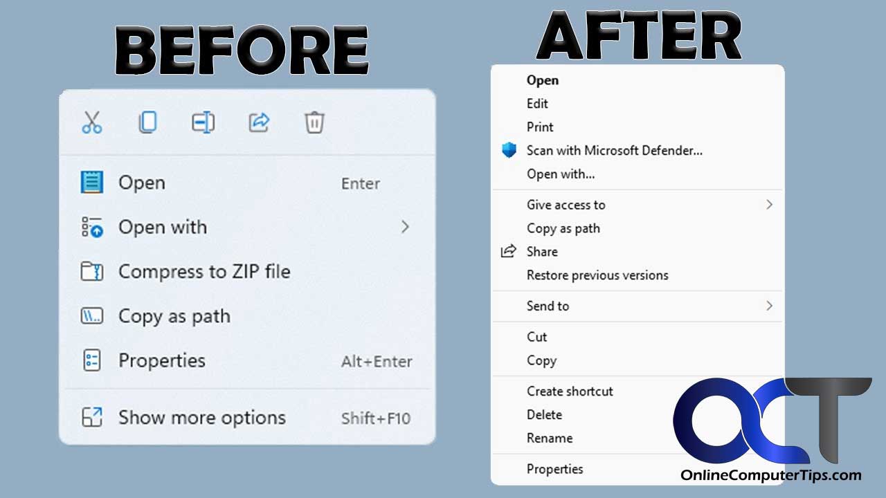 Restore the Windows 10 Style Right Click Context Menu to Windows 11