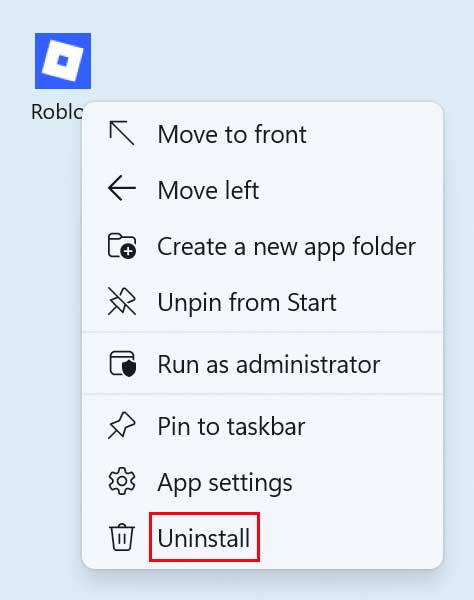 Uninstall app from start menu