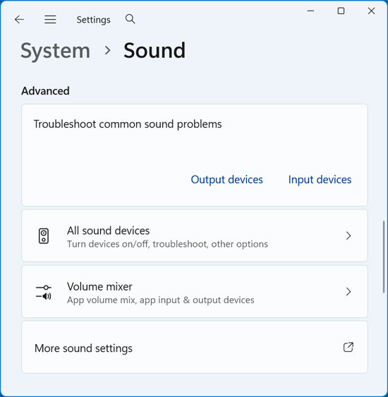 Windows 11 sound settings