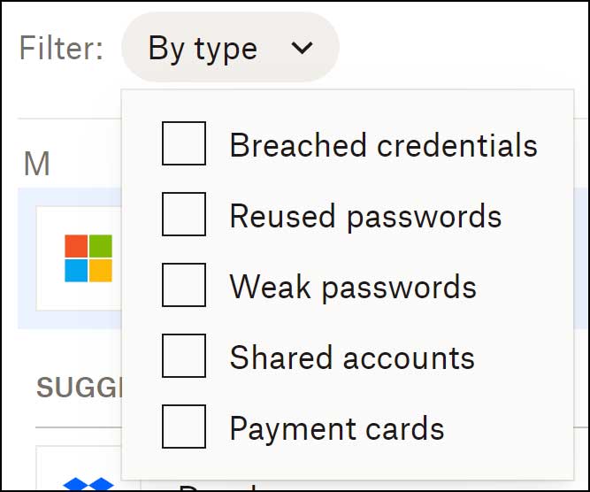 Dropbox Passwords filter