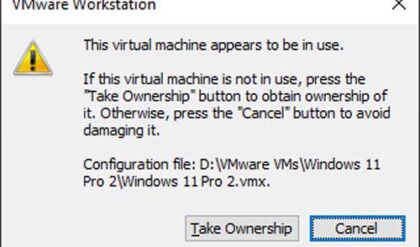 The Virtual Machine Appears to Be in Use” Error