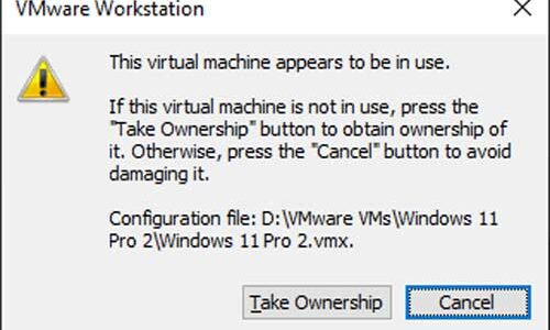 The Virtual Machine Appears to Be in Use” Error