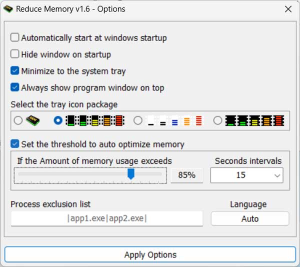 Reduce Memory options