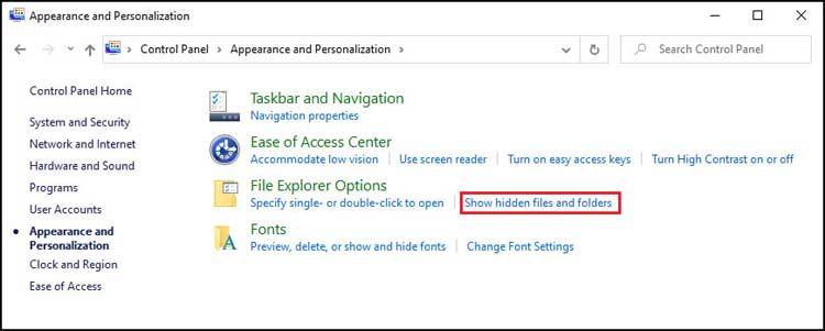 Windows show hidden files and folders