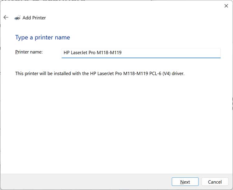 Windows Install Printer Name
