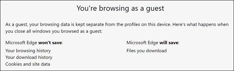 Microsoft Edge Guest Mode features