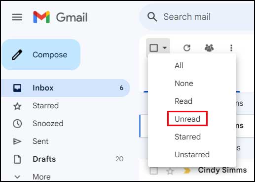 Gmail view unread checkbox