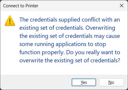 The credentials supplied conflict with an existing set of credentials message