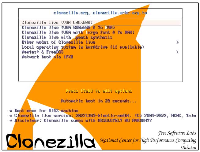 Boot to Clonezilla ISO