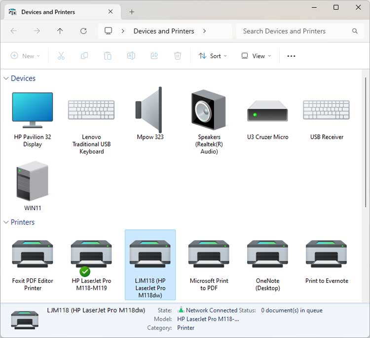 Windows 10 Devices and Printers Setting