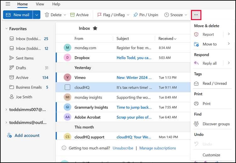 Outlook simplified ribbon