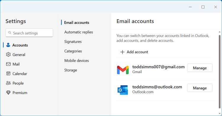 The New Outlook for Windows E-Mail App add account