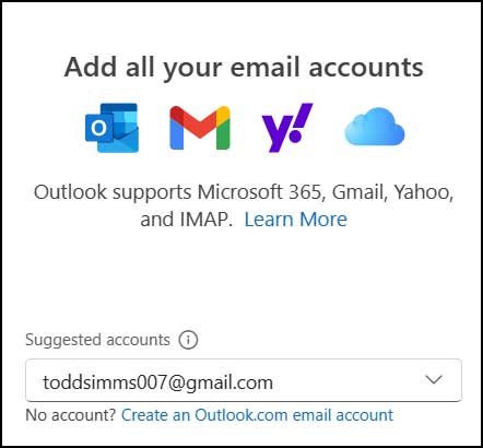 The New Outlook for Windows E-Mail App supported account types