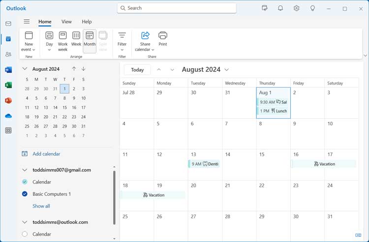 The Outlook for Windows Calendar