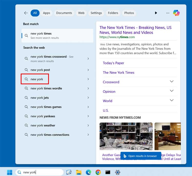 Windows taskbar search box
