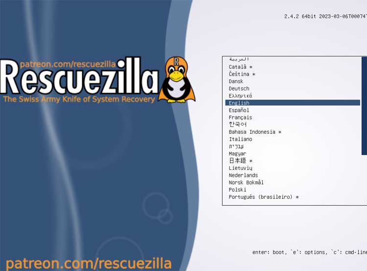 Rescuezilla startup screen