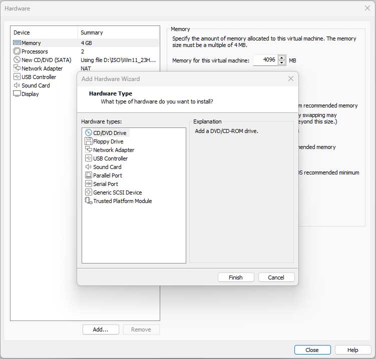 VMware Player VM Settings