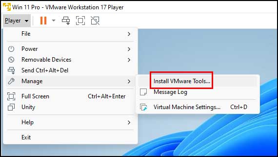 VMware Player install VMware Tools