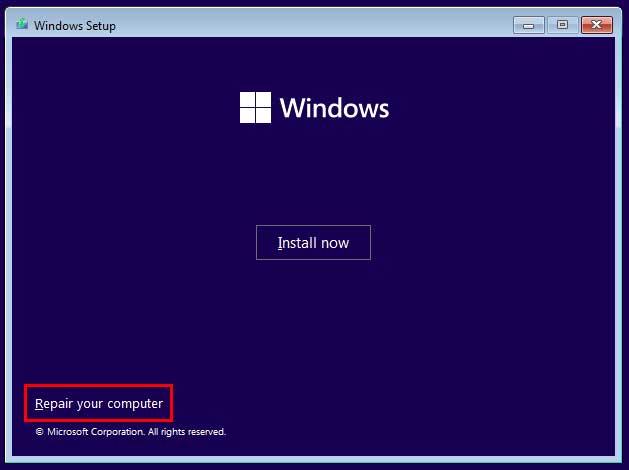 Windows Repair your computer prompt