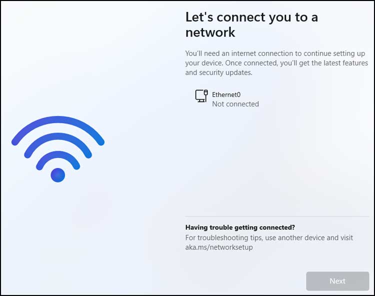 Windows installation lets connect you to a network
