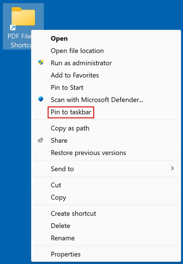 Create folder shortcut in Windows