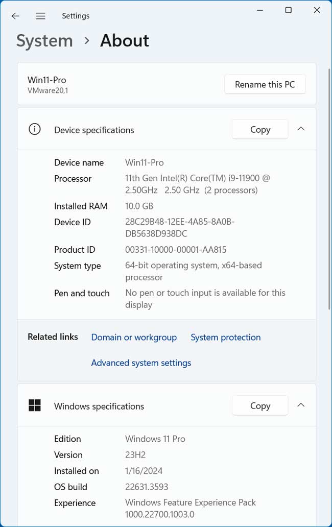 Windows System About Setting