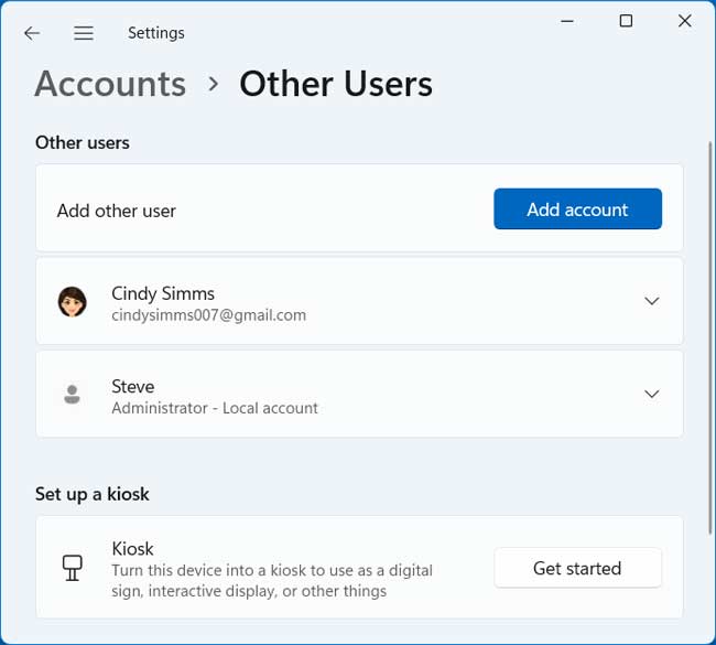 Windows Other Users Account Settings