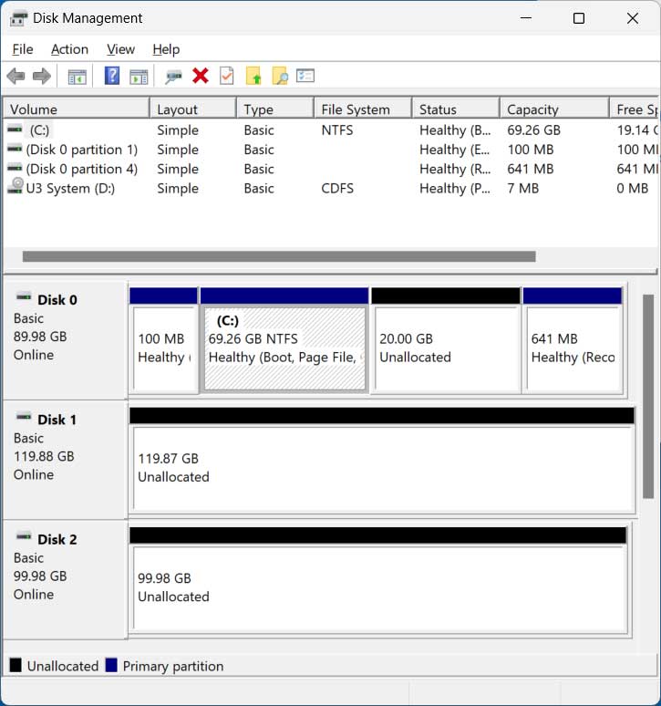 Windows Disk Management tool