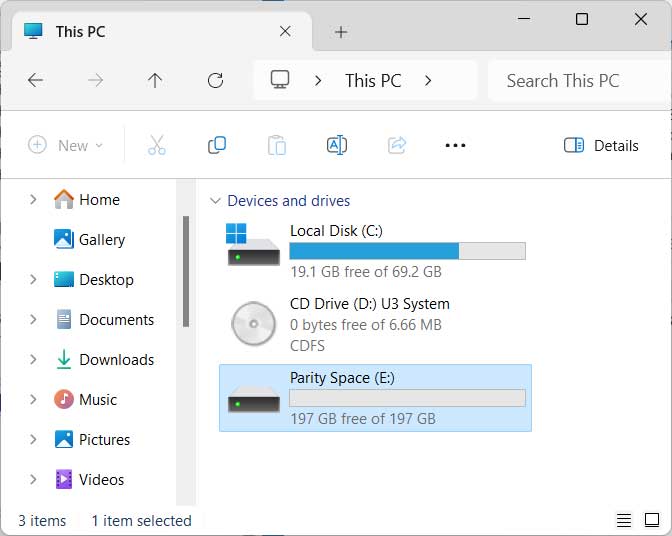 File Explorer Storage Space