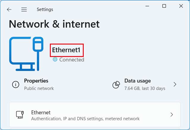 Windows Ethernet adapter name
