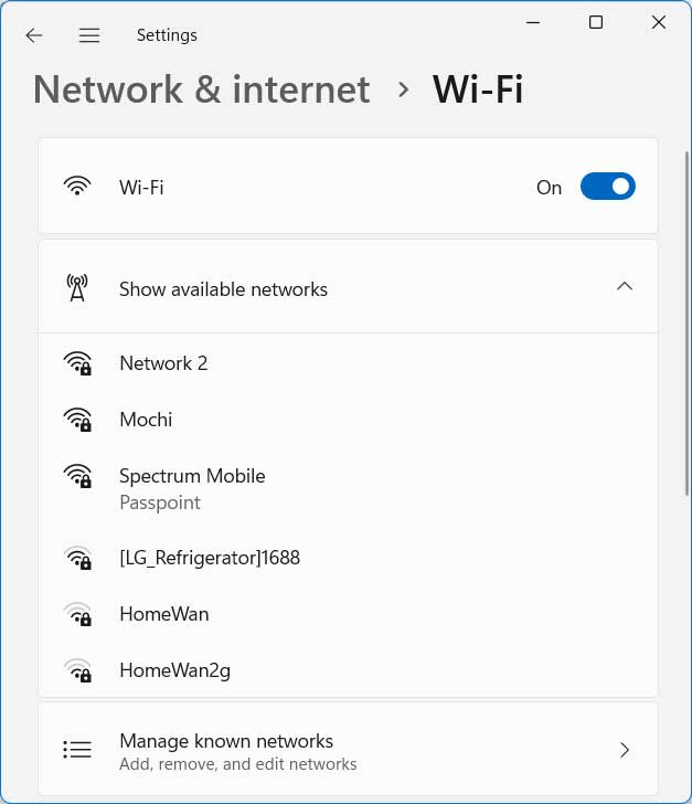 Windows 11 Network & internet settings