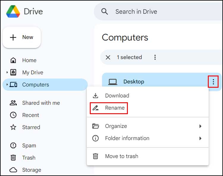 Google Drive rename computer