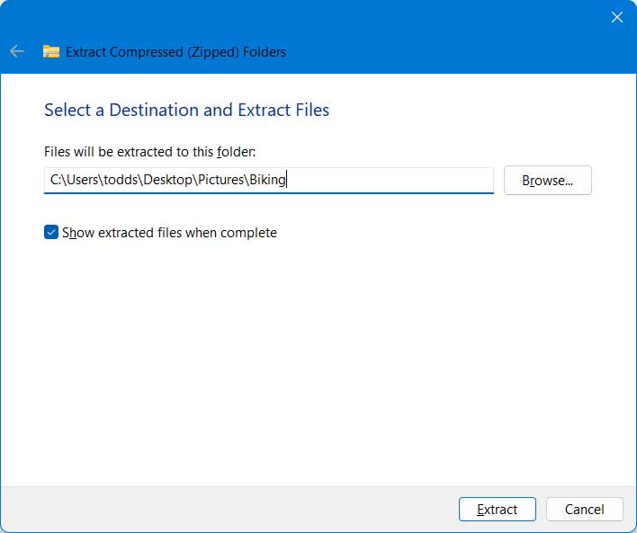 Extract Zip file in Windows