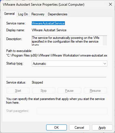 VMware Autostart service