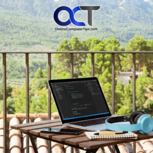 Working on laptop outside