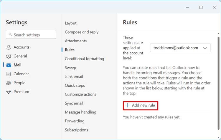 How to Configure Rules in the New Outlook for Windows Email Client 